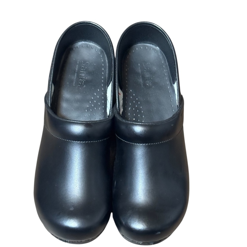 Sanita Black Leather Clogs Size 42 Slip Resistant Professional Unisex - Picture 2 of 10